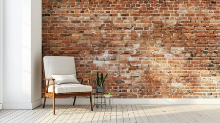 Fototapeta premium Brick wall and vintage chair in white entryway