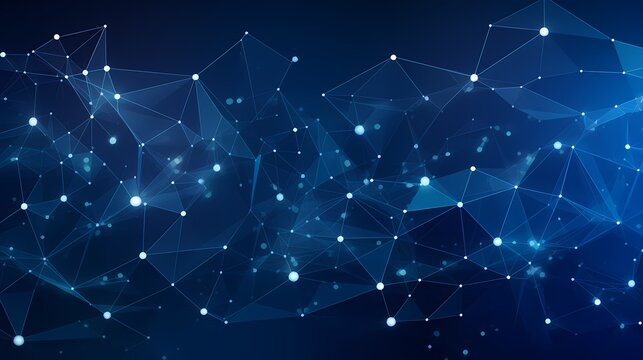 A dynamic, geometric blue background with connected nodes and glowing polygonal shapes, ideal for tech designs.