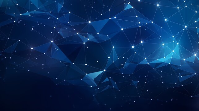 A dynamic, geometric blue background with connected nodes and glowing polygonal shapes, ideal for tech designs.