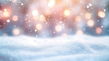 Fototapeta premium Sparkling Snow with Warm Lights and Falling Snowflakes