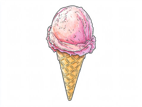 recommend clip art: An illustration of a pink strawberry ice cream cone on isolated white background
