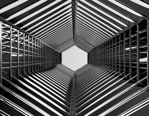 Obraz premium Abstract of metal structure,Steel architecture design,Black and white image of future building. 3D rendering