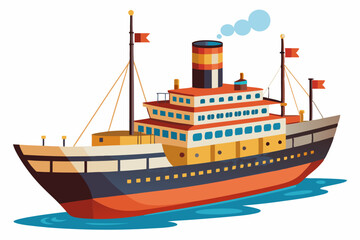 Obraz premium Cartoon Illustration of a Large Red and Black Ship in the Water