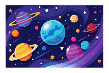 A Colorful Illustration of Planets in Outer Space