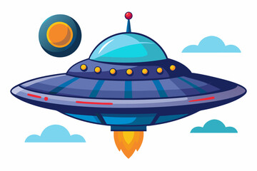 Cartoon illustration of a flying saucer in the sky