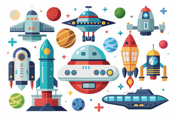 Naklejka premium A Colorful Collection of Spacecraft and Planets