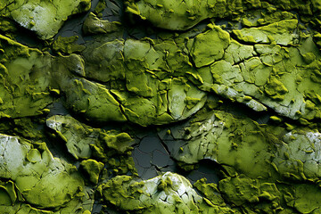 A Seamless Background of Lush Green Moss-covered Body of Rocks/Stone With Vibrant Green Algae Growth on the Forest Floor, Captures the Details of Natural Textures. Wallpaper, and Wall Stickers, Tile