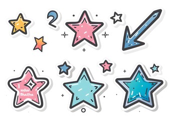 Obraz premium icon set of sparkling stars, snowflake diamond icon clipart vector illustration minimalistic, clip art sticker design
