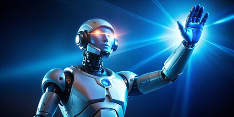 The Rise of AI A Futuristic Robot with a Metallic Hand Reaching Towards a Glowing Light, Artificial Intelligence, Machine Learning, Futuristic Technology, Robot Hand