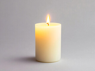 Minimalist Elegance: Single Lit Candle on Isolated White Background