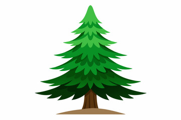 Obraz premium A Single Green Pine Tree with a Brown Trunk on White Background