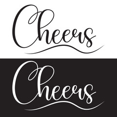Cheers custom calligraphy text.  Modern brush lettering isolated on white and black background. EPS 10