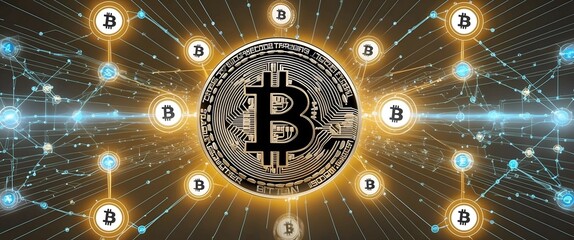 Bitcoin blockchain crypto currency digital encryption, Digital money exchange, Technology global network connections background concept. 