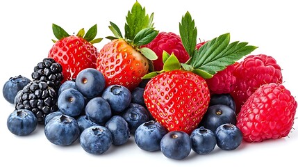 Fresh Berries Collection - Strawberries, Blueberries, Raspberries, and Blackberries on White Background Photo