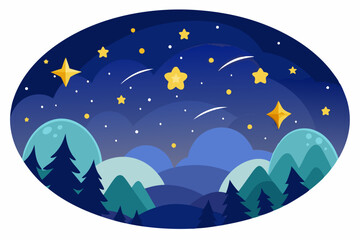 Naklejka premium Nighttime Landscape with Stars and Mountains