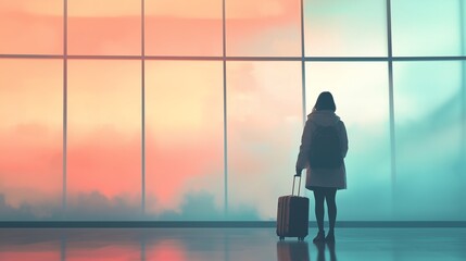 Fototapeta premium Person at Airport Ready to Explore the World with Suitcase and Passport
