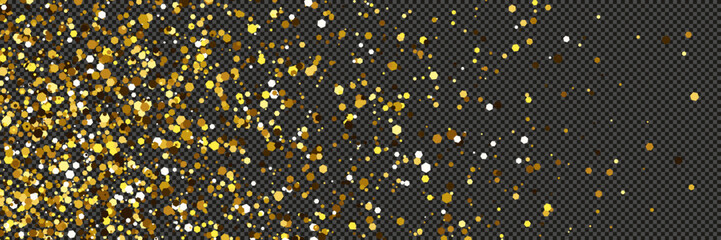 Gold glittering dust with stars on transparent backdrop