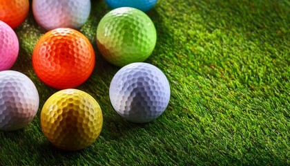 Naklejka premium Colorful golf balls placed on green surface