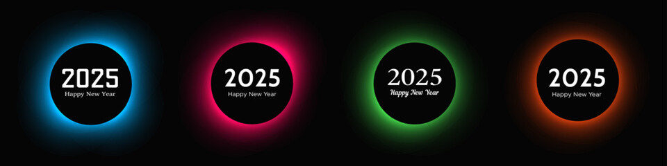 Happy new year 2025 inscription in circle light frame