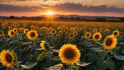 Obraz premium Sunflower In Full Bloom Sunflower Field Background Images