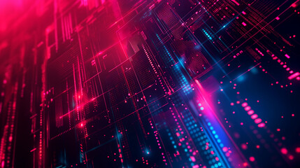 Obraz premium Futuristic digital data network with neon pink and blue lights. Generative AI 