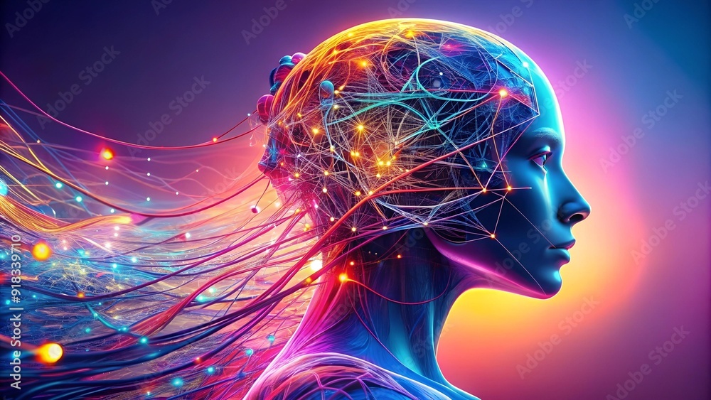 Wall mural neural network blooms: abstract portrait of ai intelligence ai generated