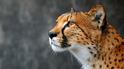 Fototapeta premium Profile of a majestic cheetah against a blurred background. Copy space. Generative AI 