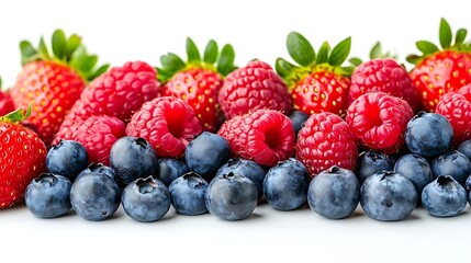 Red and Blue Berries Photo: A Close-Up Look at Fresh Raspberries, Strawberries, and Blueberries