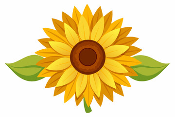 Fototapeta premium A Single Sunflower with Two Green Leaves