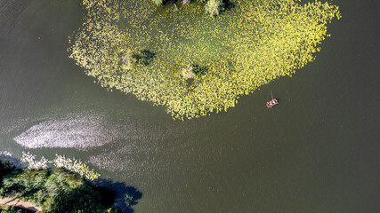 drone aerial view over Havel river in Berlin Spandau on a summer hot day