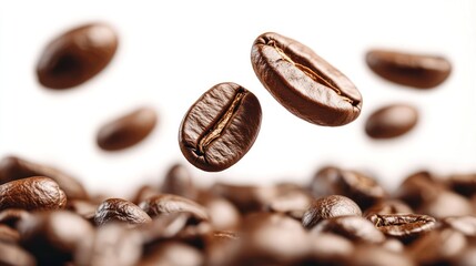 Fototapeta premium Close-up coffee Splash with Coffee Beans Isolated on White Background