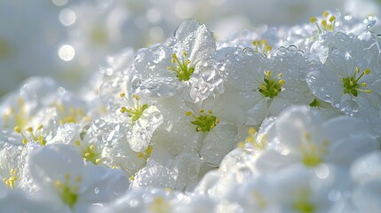 White Flowers Covered in Dew Drops