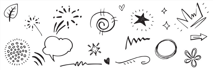  abstract arrows ribbons hearts stars crowns other elements hand drawn style concept designs scribble.