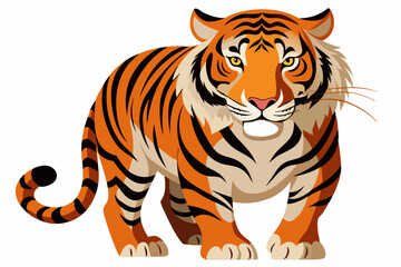Obraz premium A cartoon tiger with orange and black stripes standing on a white background