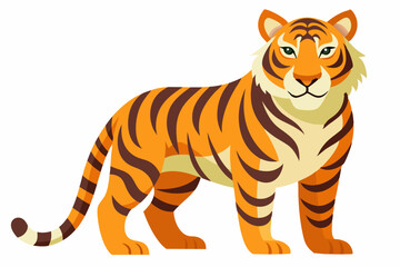 Naklejka premium A Cartoon Tiger with Orange and Black Stripes Standing on a White Background