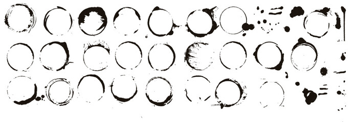 black coffee rings grunge circle frames stamp graphic elements stains drops isolated decorative. vector