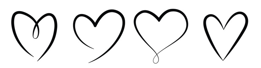 Calligraphic set black hearts.