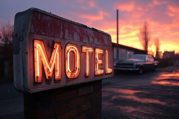 Vintage Neon Motel Sign at Sunset