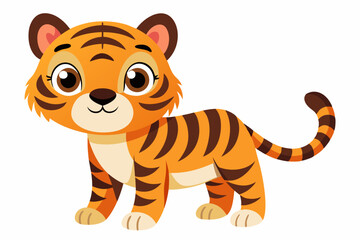 Cartoon Tiger with Big Eyes and a Striped Tail