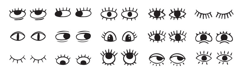 crazy doodle black eyes open eye creative set abstract hand drawn fun collection vector illustration