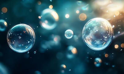 Calm Background of Floating Bubbles with Swirling Ink and Light Trails
