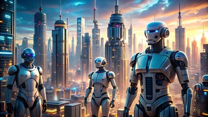 The sci-fi metropolis, overseen by intelligent robots managing public services and security, showcases the future of urban living.