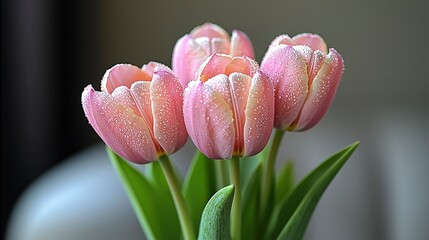 Fototapeta premium Pink Tulips with Dew Drops