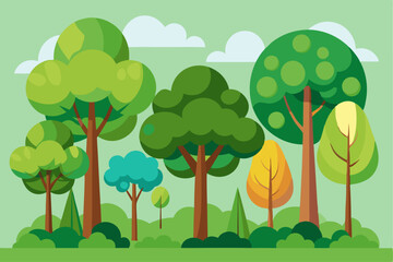 Cartoon Illustration of a Forest with Seven Trees