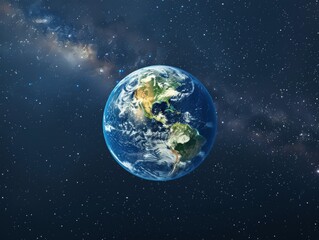 Planet Earth depicted in stunning detail, suspended in the boundless void of space, highlighting the diversity of landscapes ,our blue planet in the star galaxy, north south america continent