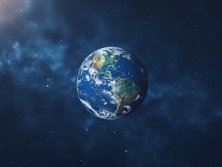 Fototapeta premium Planet Earth depicted in stunning detail, suspended in the boundless void of space, highlighting the diversity of landscapes ,our blue planet in the star galaxy, north south america continent