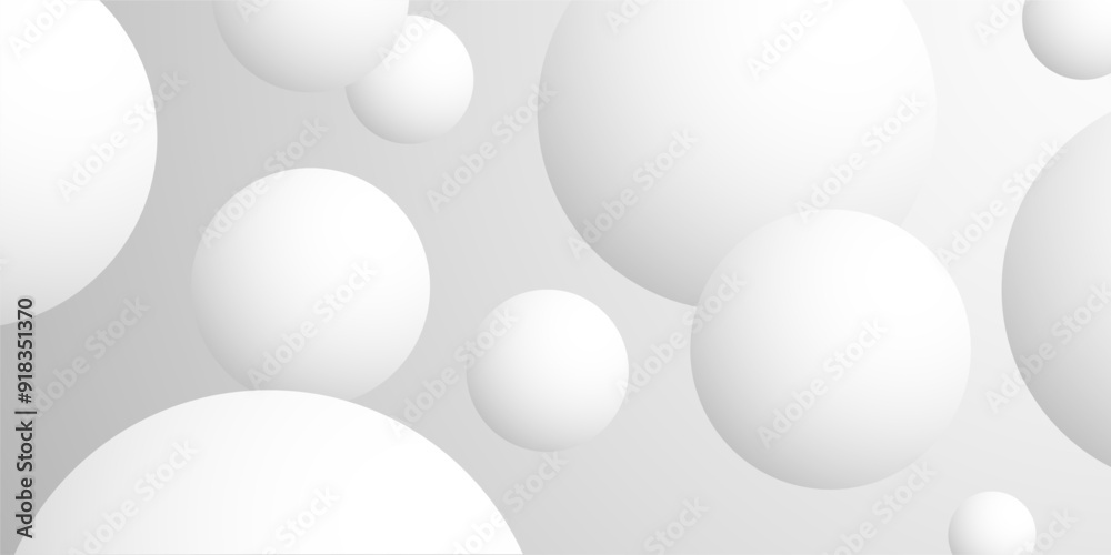 Poster Light background with white balls, ball in empty space. White abstract 3d round spheres. Background with neumorphism circles. Geometric design circle shapes, abstract 3D circle white wallpaper