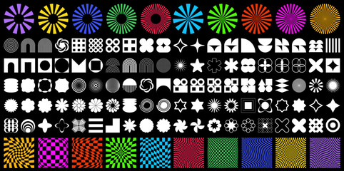 Geometric shapes set 120 units, brutalist, y2k, boho, minimalist geometric shape decoration, elements and forms, trendy contemporary minimalist style design, retro and trendy design