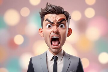 Cartoon businessman with angry expression.