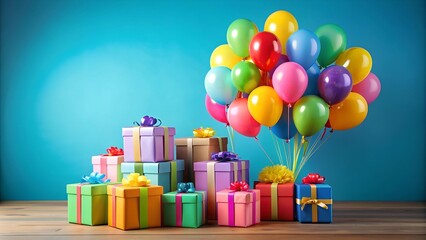 Colorful Package Pile with Balloons  generative AI